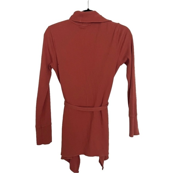 Merona Red Orange Waffle Knit Open Front Belted Cardigan XS - Picture 2 of 10